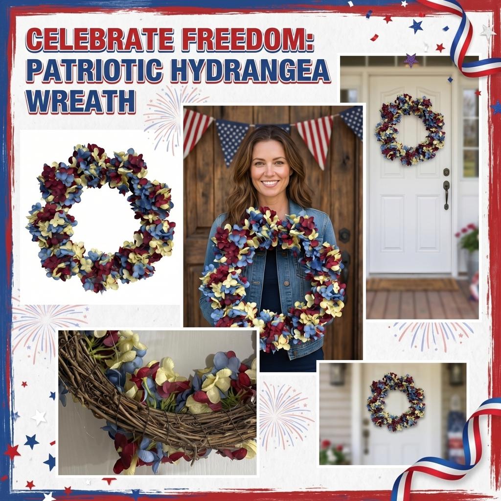Independence Day Wreath Red Blue Hydrangea Door Decor