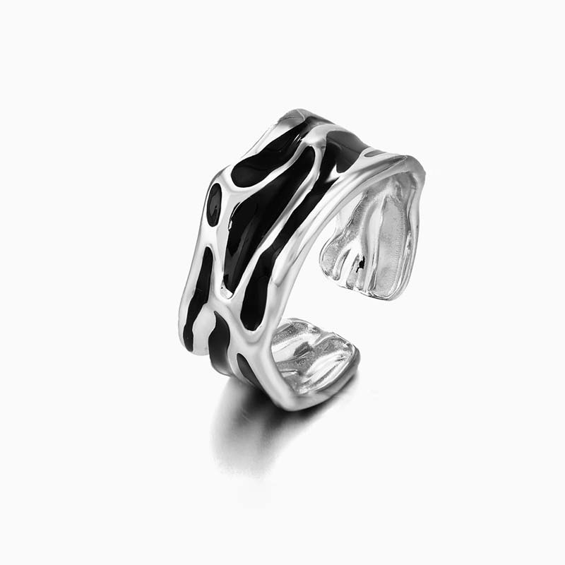 Fashion Stainless Steel Geometric Rings for Women Simple Black Color Dropping Oil Adjustable Rings Wedding Jewelry Gift Bijoux