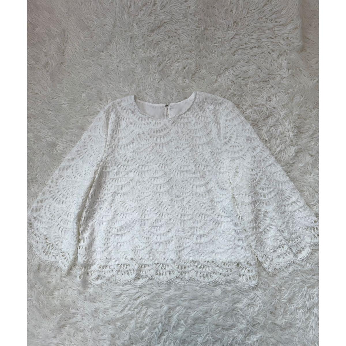 Beautiful Plaste PLST Shell Lace Blouse White Formal Ceremony