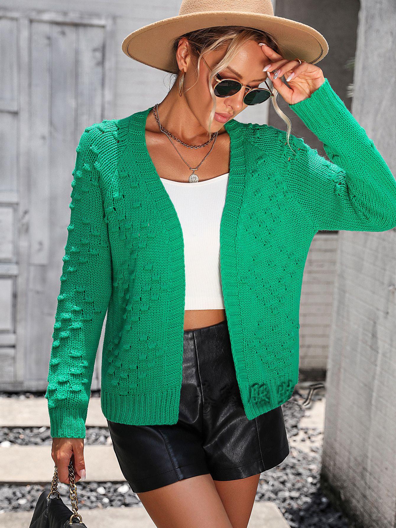 GMXIA женские модные повседневные однотонные принты осень-зима с длинным рукавом с v-образным вырезом свободные свитера свитер пальто S зелёный