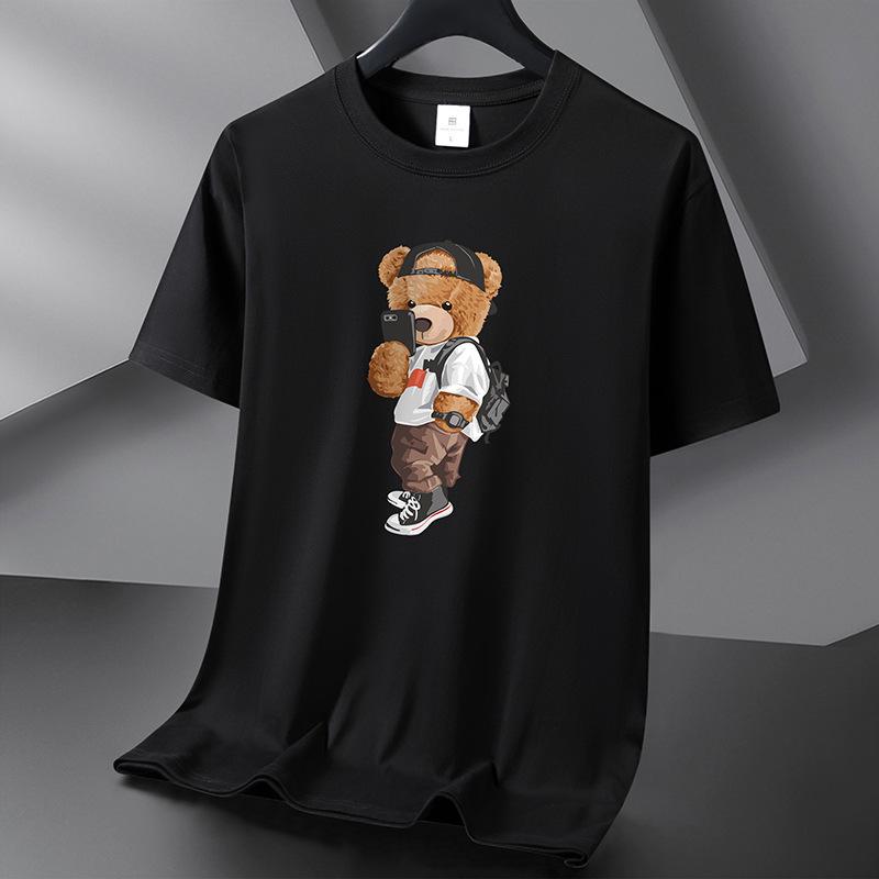 Selfie Bear 10 barev Pure Cotton Tričko Pánské tričko s kulatým výstřihem Krátký rukáv Volný Tričko Velká velikost S-6XL