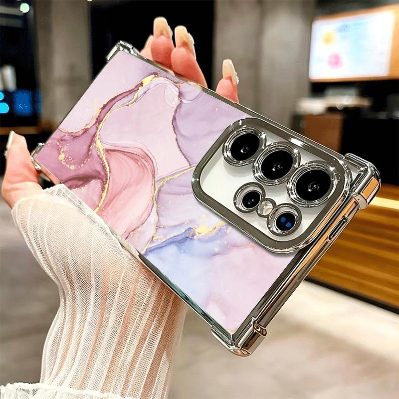 Gold Granite Marble Pattern Plating Phone Case For Samsung Galaxy S24 S25 FE S26 Edge S23 Ultra S22 S21 Plus S20 Anti-Fall Airab