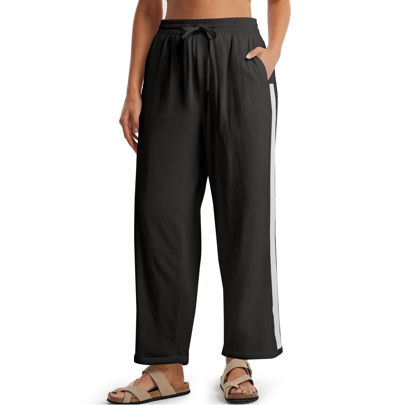Women s High Waist Adjustable Knot Flowy Cotton And Linen Trousers Wide Leg Pants S