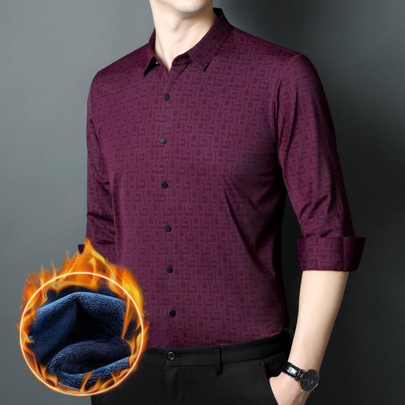 Mittelalterliches Langarmhemd für Herren, Herbst und Winter Neu Business Casual Karo Mode Samthemd