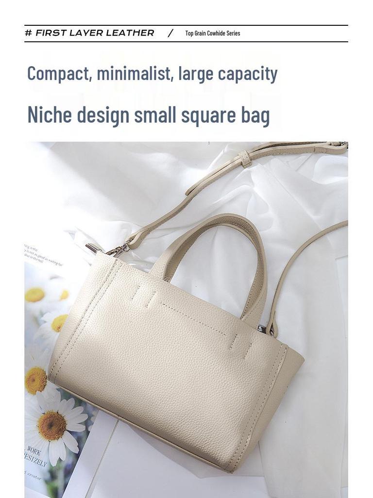 Genuine Leather Fashion Crossbody Bag - Women's Small Square Shoulder Tote