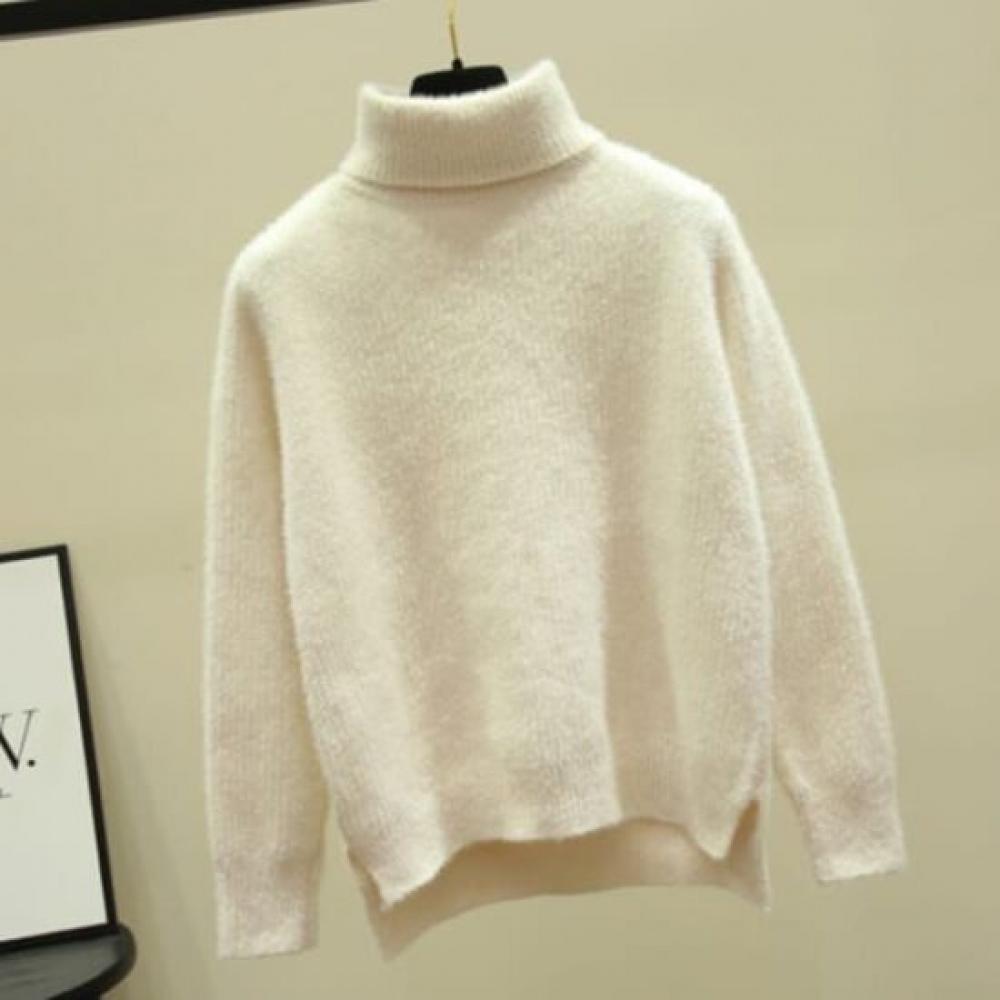 Navava Mock Neck Mink Fur Long Sleeve Knit Sweater Nk1860