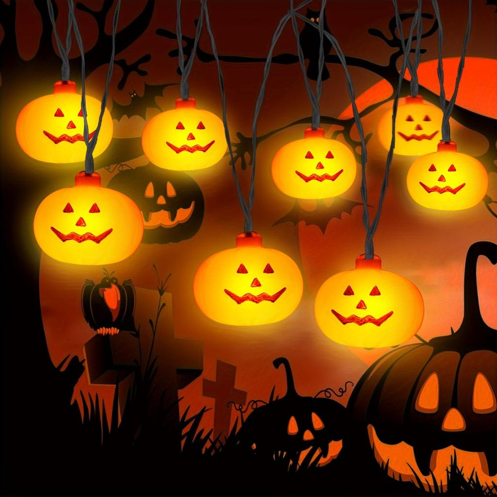 Halloween LED 10/20 LED 3D Gresskar Lyslenke Batteridrevet Dekorative Lyslenker for Happy Halloween Fest Hjem Atmosfære Dekorasjon