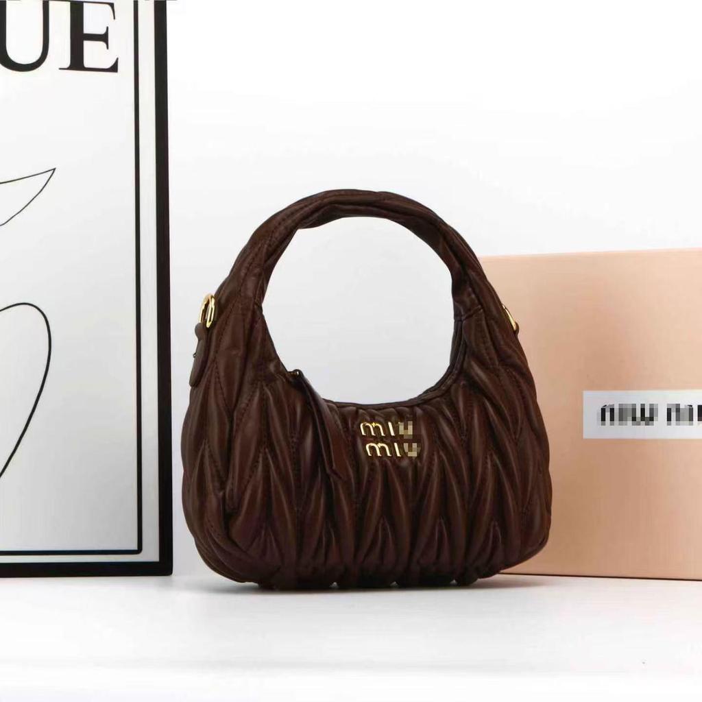 Miu House Lambskin Ruched Dumpling Hobo Bag: Trendy Crescent Underarm Crossbody for Women