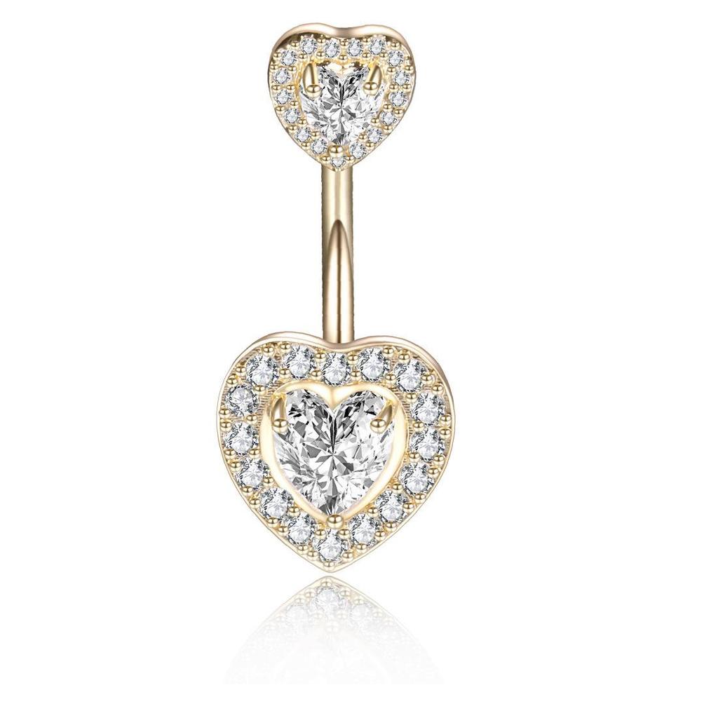 Exotic Butterfly Heart Bow Zircon Inlaid Navel Ring, 316 Stainless Steel, European & American Style
