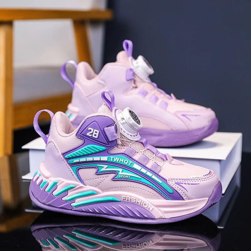 Autumn Winter Leather Sneakers Children Rotary Buckle Casual Sports Shoes Kids Trainers Comfortable Non-slip Children's Sneakers