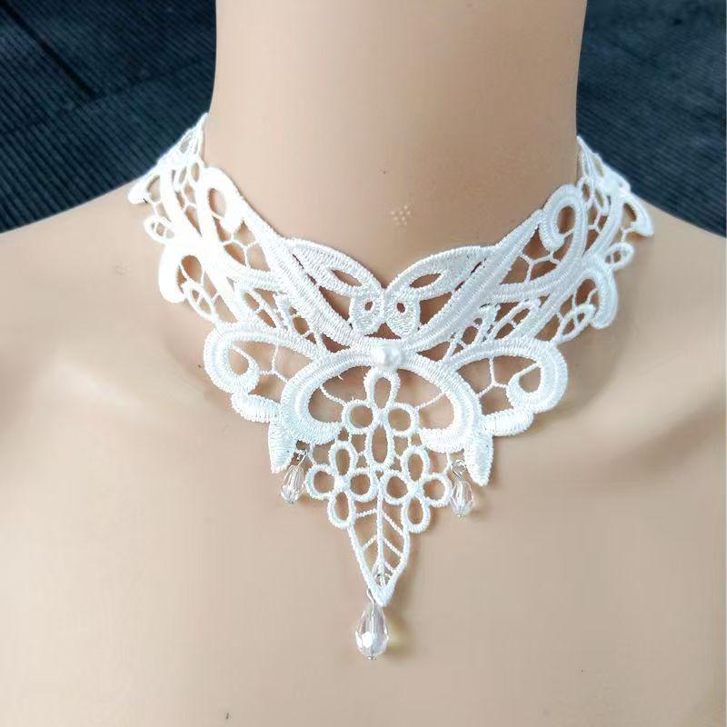 White Lace Butterfly Choker Necklace - Versatile Fashion Accessory for Weddings & Nightclubs