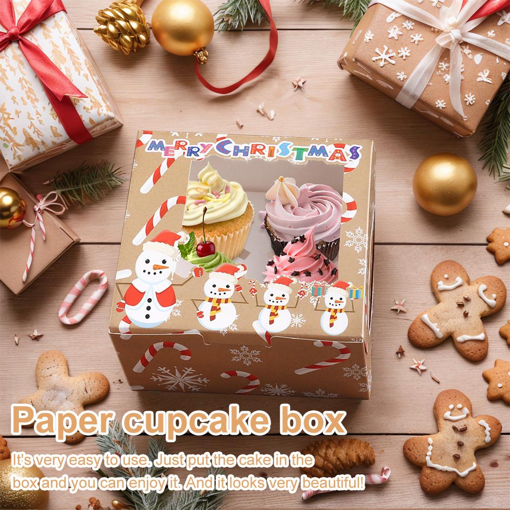 24PCS Christmas Cupcake Boxes with Ribbon & Card Xmas Clear Window Gift Box Clear Window Packaging Box for Christmas Decorations