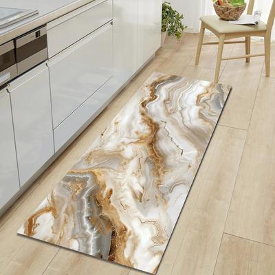 1Pcs Marble Pattern Floor Mat Modern Kitchen Polyester Rug Non-Slip Colorful Indoor Carpet, For Home Bathroom Bedroom Living Room Decor