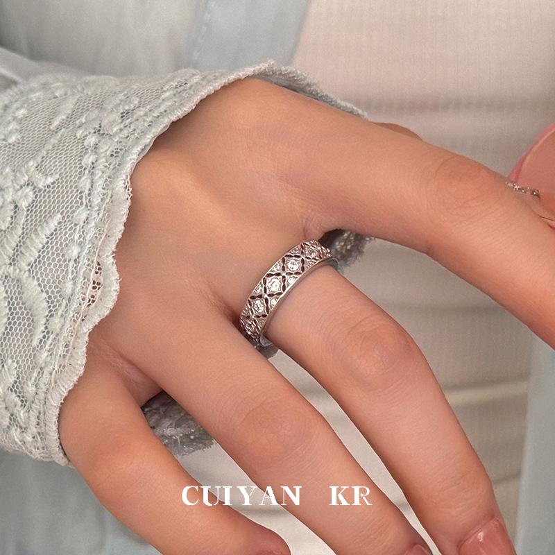 Cuiyan S925 Silver Korean Luxury Lace Argyle Engraved Women's Exquisite Index Ring