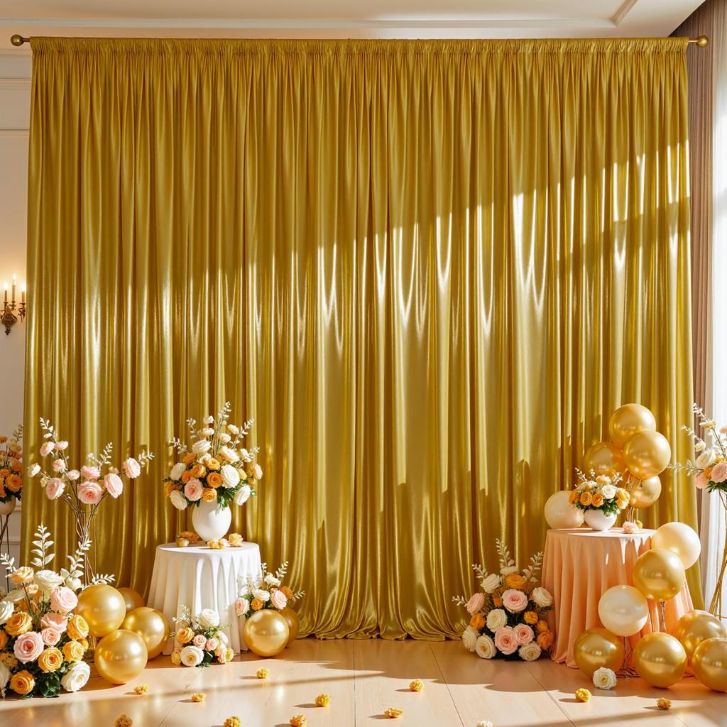 1 Stück Gold Satin Hintergrundvorhang Faltenfrei Glitzernde Vorhänge für Hintergründe, Kulisse für Hochzeit Baby Geburtstage Party