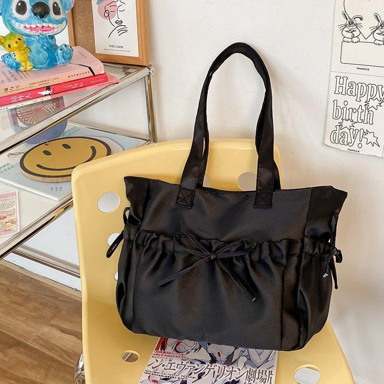 2025 New Nylon Bag Shoulder Handbag Large Capacity Student Class Commuter Bag Bow Tote Bag
