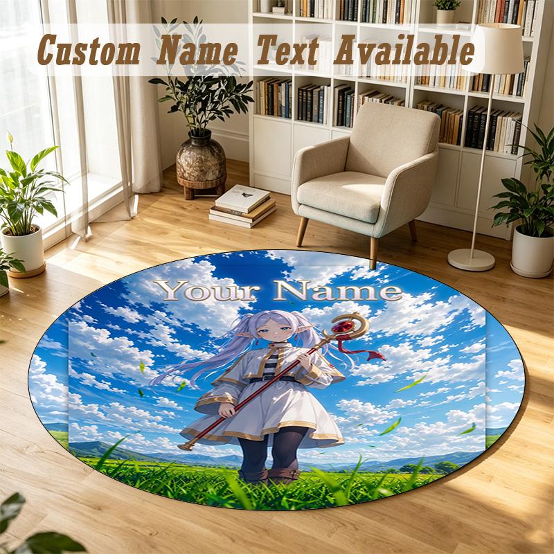 Frieren Beyond Journey's End Personalized Round Rug Support Custom Name, Soft Home Decor Mat