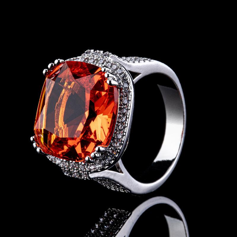 

Luxury Exaggerated Orange Gemstone Ring Fat Square Zircon Index Finger Ring Jewelry No. 6
