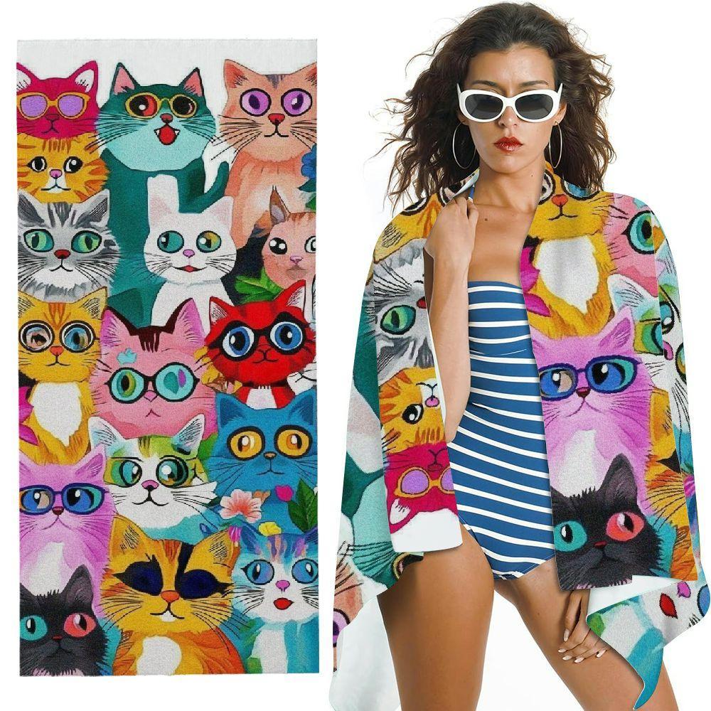 

Funny Colorful Cat Beach Towel, Ultra Absorbent Quick-Drying Pool Towel for Travel Swimming W30*H60(CM)