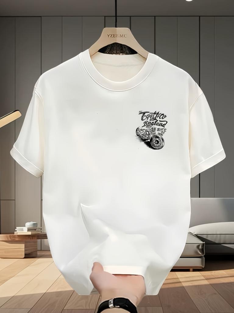 Men's 100% Cotton Vintage Motorcycle Graphic T-Shirt - Casual Short Sleeve Round Neck Summer Top with Retro Tattoo Biker Design