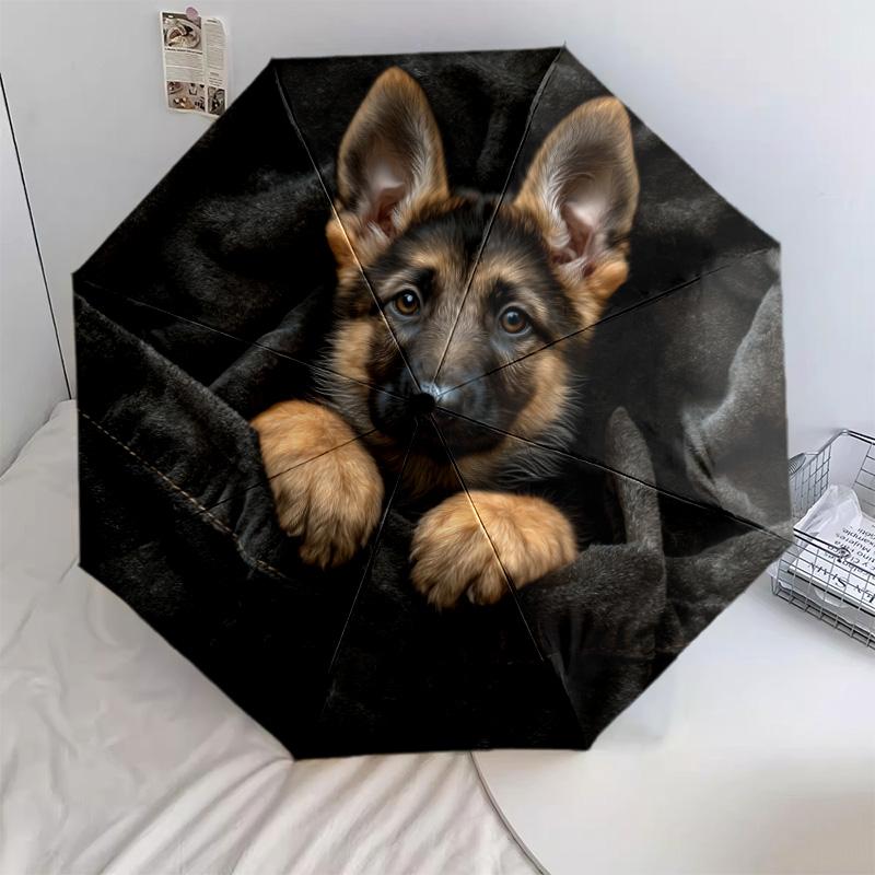 Dog on Black Background  pattern, automatic folding umbrella, portable and foldable design, 8 ribs, a Christmas or birthday gift.