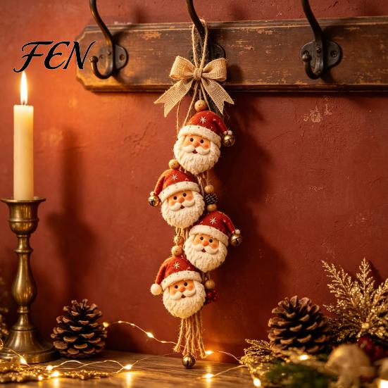 Festive Holiday Hanging Ornaments Wooden Santa Claus Ornament, 2D Flat Pattern Sign with Jute Christmas Tree Embellishments Bells Rope And Bell,