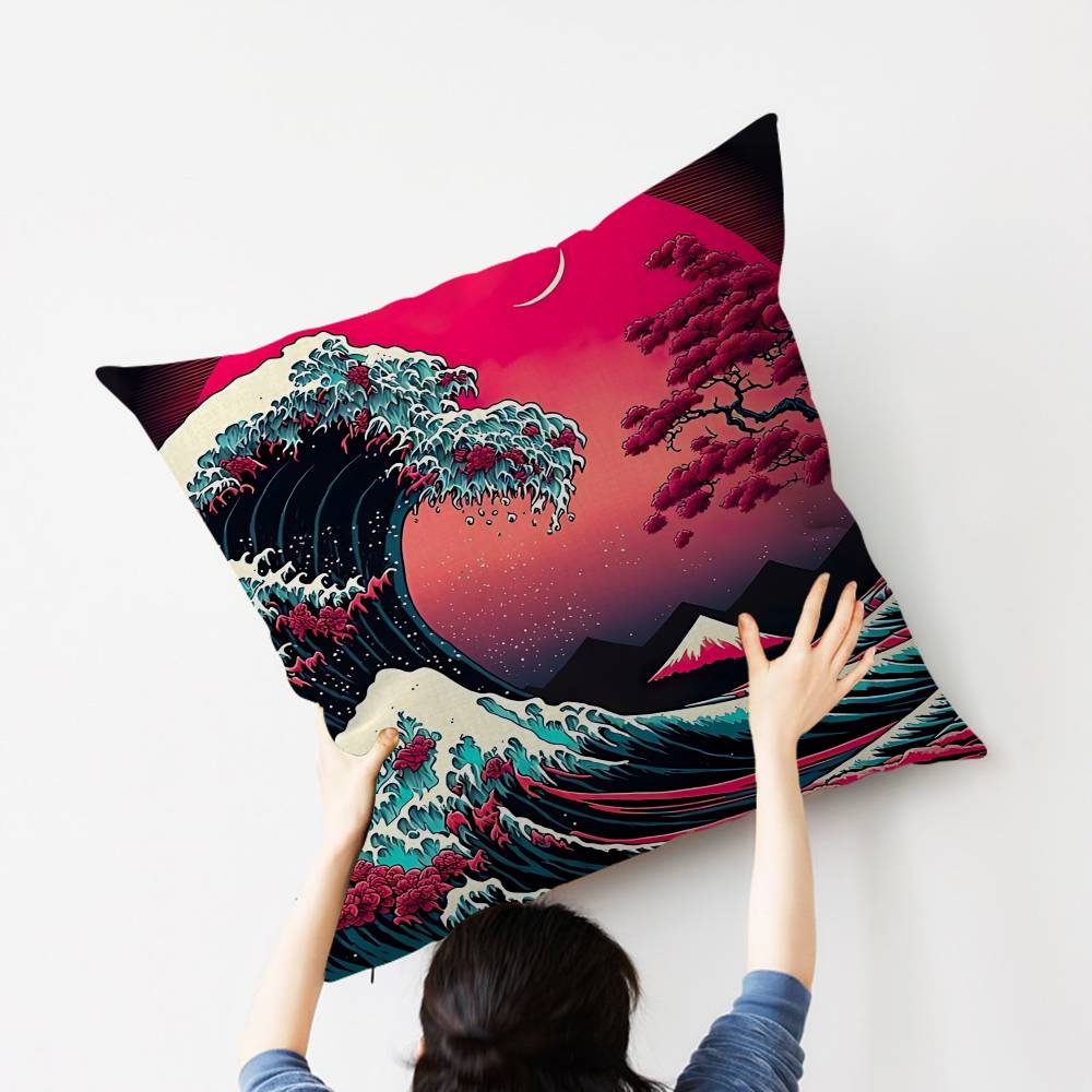 Famous Art the Great Wave Cushion Cover Car Throw Pillow Case For Sofa Car Christmas Gift 40x40cm 45x45cm