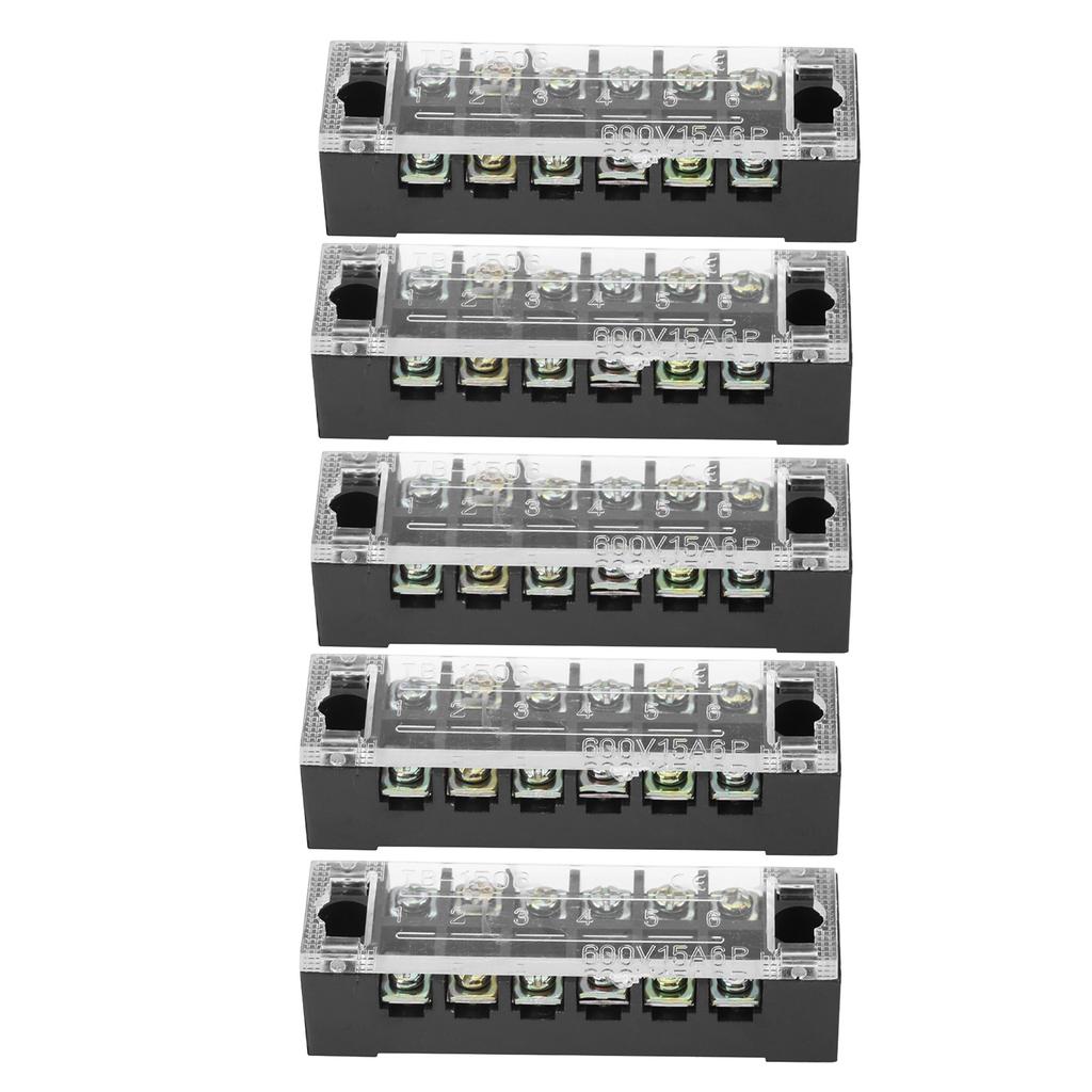 5pcs Dual Row 6 Positions 600V 15A Screw Terminal Block   Preinsulated Terminal Barrier Strip