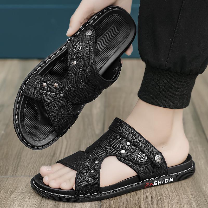 Fashion Car Suture Cool Summer New 2025 Mixed Material Breathable Men Wear Non-slip Two Wear Leisure Massage Comfortable Slippers