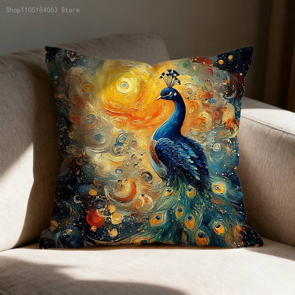Mandala Peacock Pattern Throw Pillow Case For 30x30cm 40x40cm 45x45cm 50x50cm 55x55cm Square Sofa Pillowcase Shell