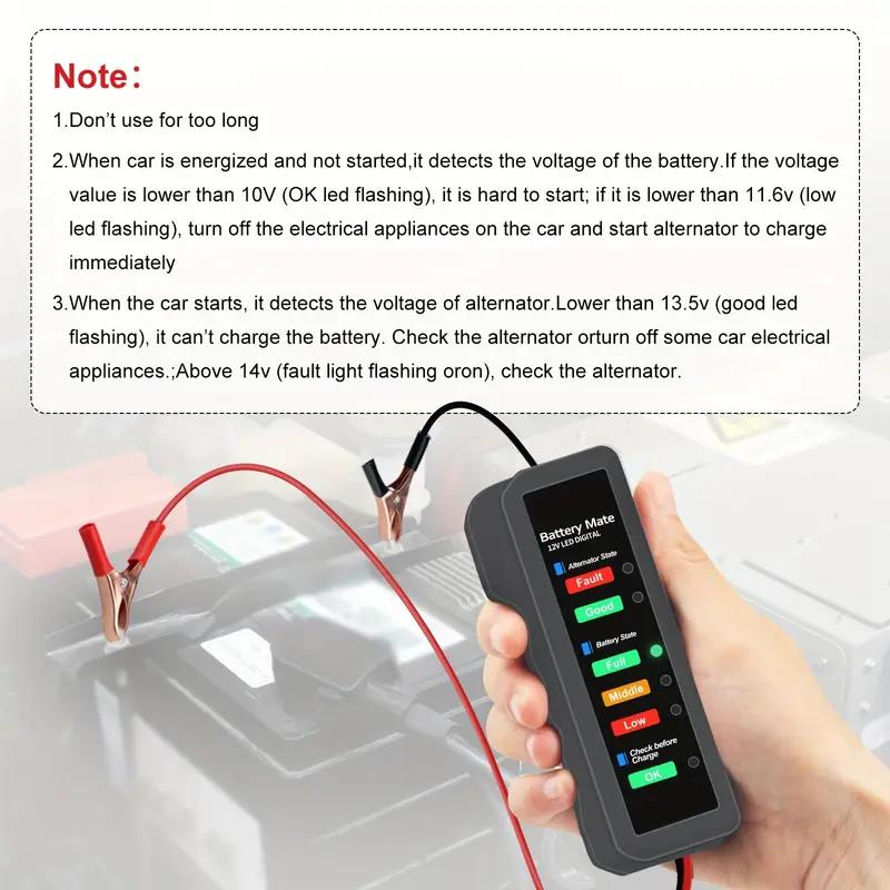 Tester Akumulatora Samochodowego BM310 12V Samochodowy Cyfrowy Tester z 6-diodowym Wyświetlaczem Świetlnym Analizator Samochodowy Diagnostyczny Skaner Alternatora