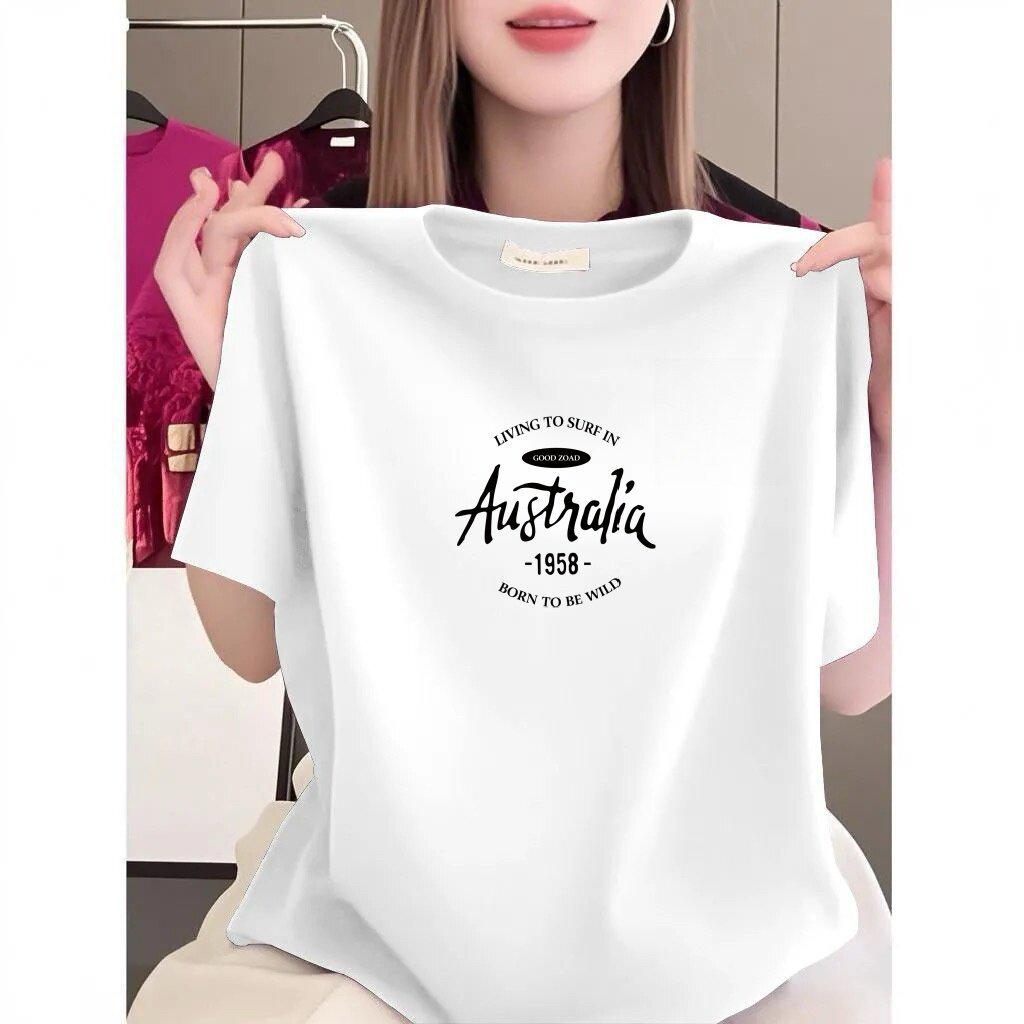 High-end Women's Letter Print Short Sleeve Round Neck Loose Slimming Casual T-shirt