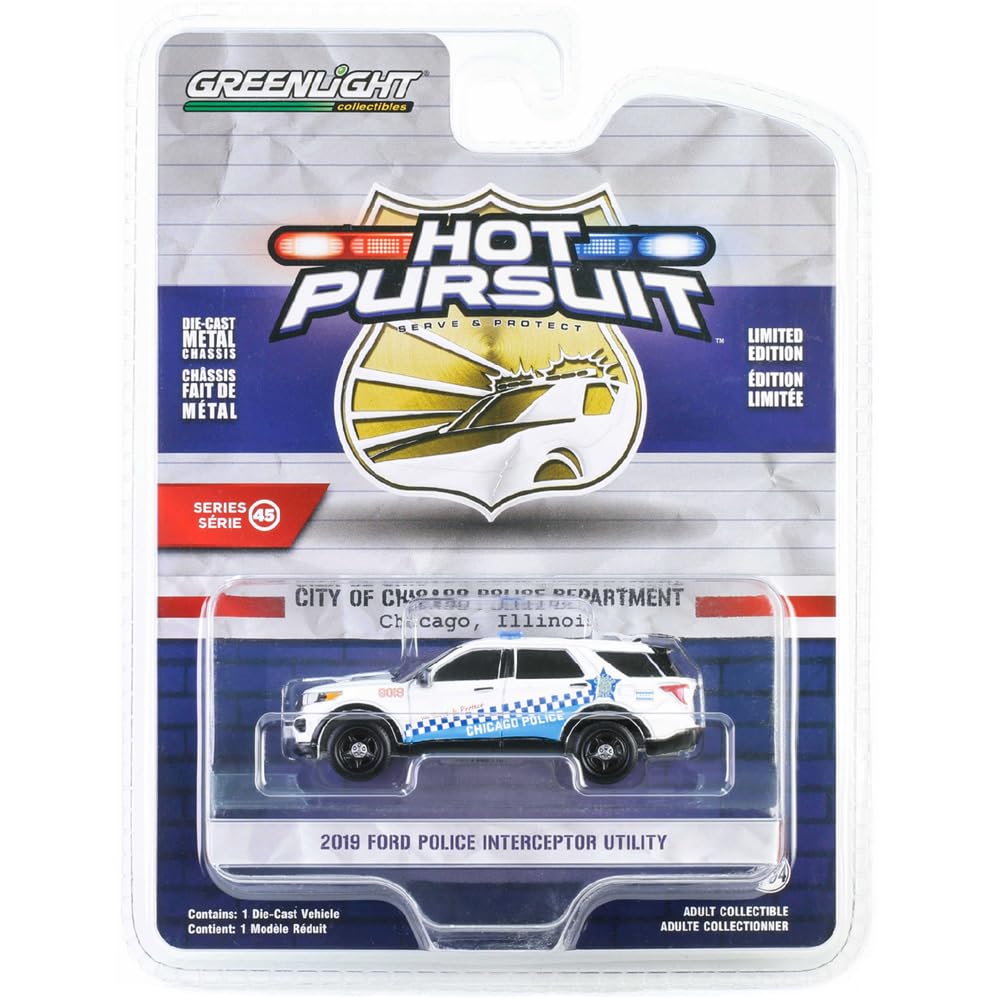GREENLIGHT Масштаб 1:64 Серия Hot Pursuit 45 – 2019 Ford Police Interceptor Utility – Полицейское управление Чикаго