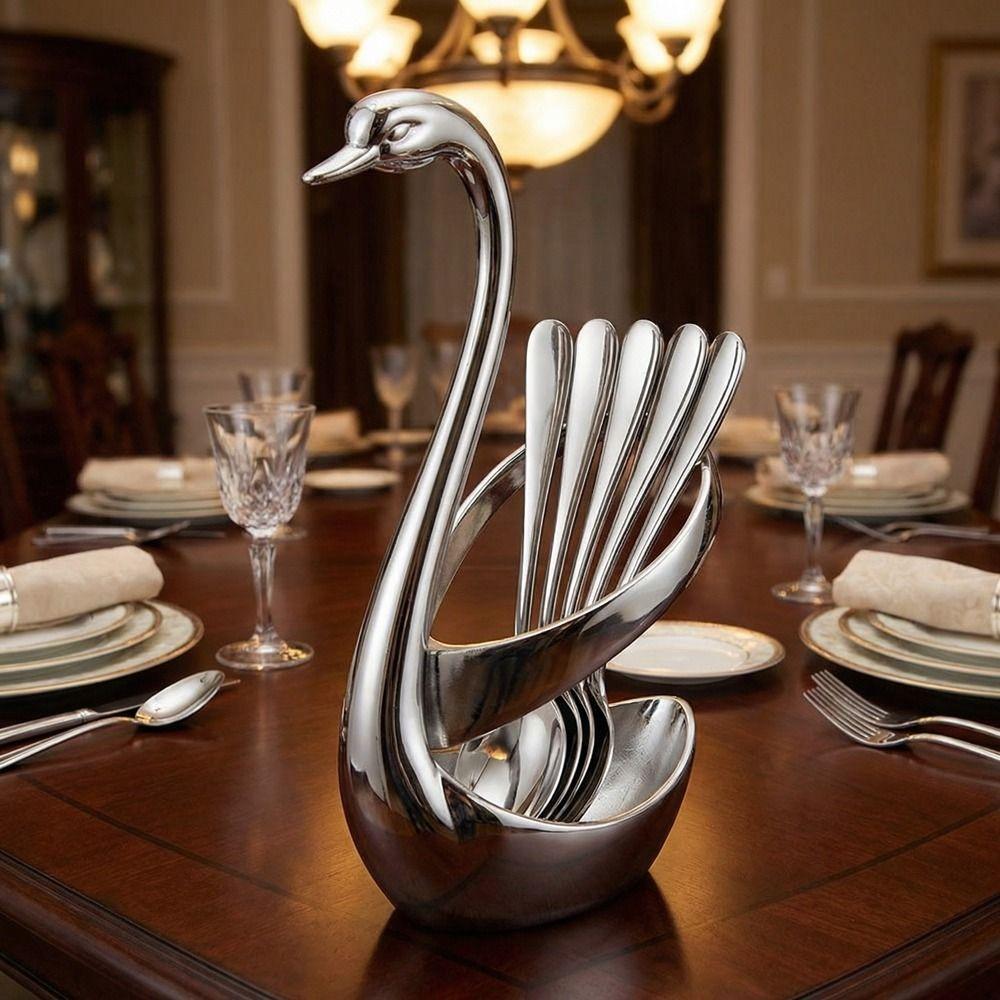 Zinc Zinc Zinc Alloy Swan Shape Cutlery Holder Anti-Rust Swan Tableware Holder  Kitchen