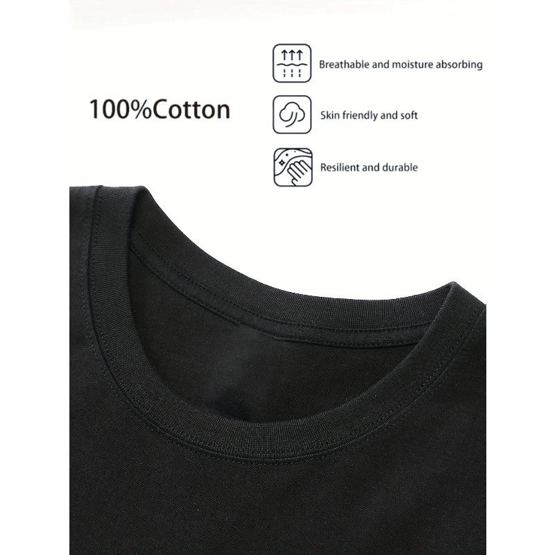 Bold Letter Print T-Shirt for Men 100% Cotton Lightweight Regular Fit Casual Summer Tee with Minimalist Design, Machine Washable