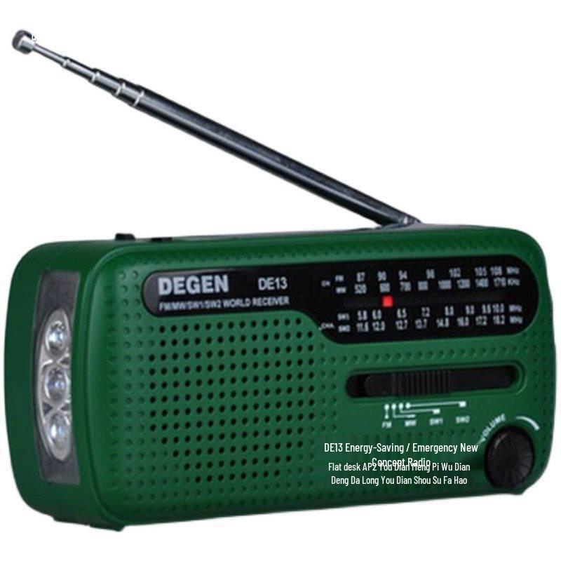 Degen DE13 Hand-Crank & Solar-Powered Portable Radio (English Version)