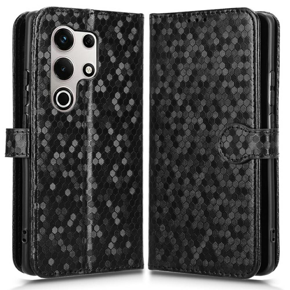 

For itel S25 Ultra Wallet Case Dot Pattern Imprint PU Leather Phone Cover Black