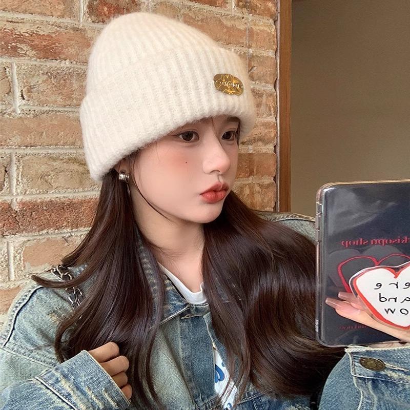 Großer Kopfumfang dicker Wollhut Damen Herbst und Winter vielseitig warm Kältehut Ohrenschutz Gesicht schmaler Strickhut