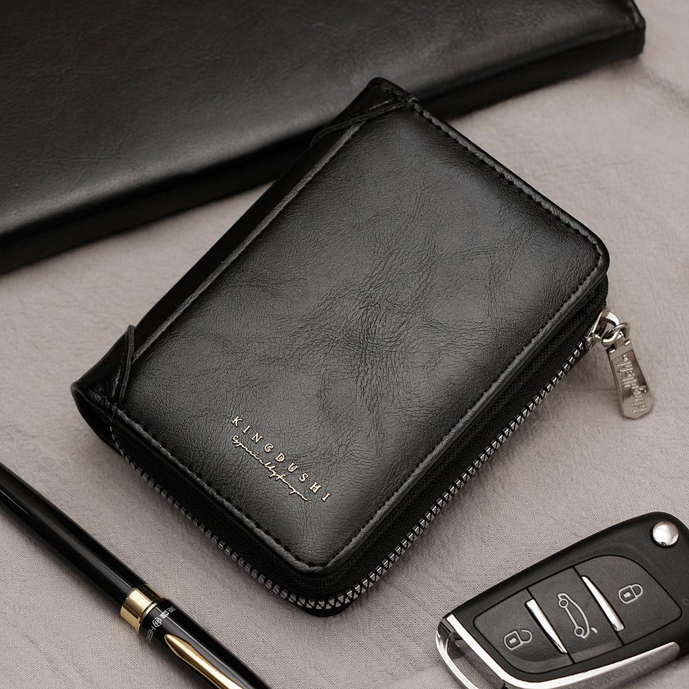 

PU leather men s short vertical style chain wallet with multiple card slots, multi-functional and lightweight money holder чёрный