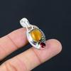 Oval Natural Tiger Eye Mozambique Garnet Sterling Silver Mother Pendant Jewelry