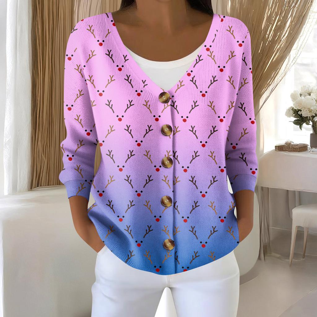 Damenmode Langarm Weihnachten Schneemann Schneeflocke Druck Jacke Strickjacke