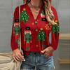 Women's Christmas Tree Printed V-neck Long Sleeved Sweatshirt Xmas Top