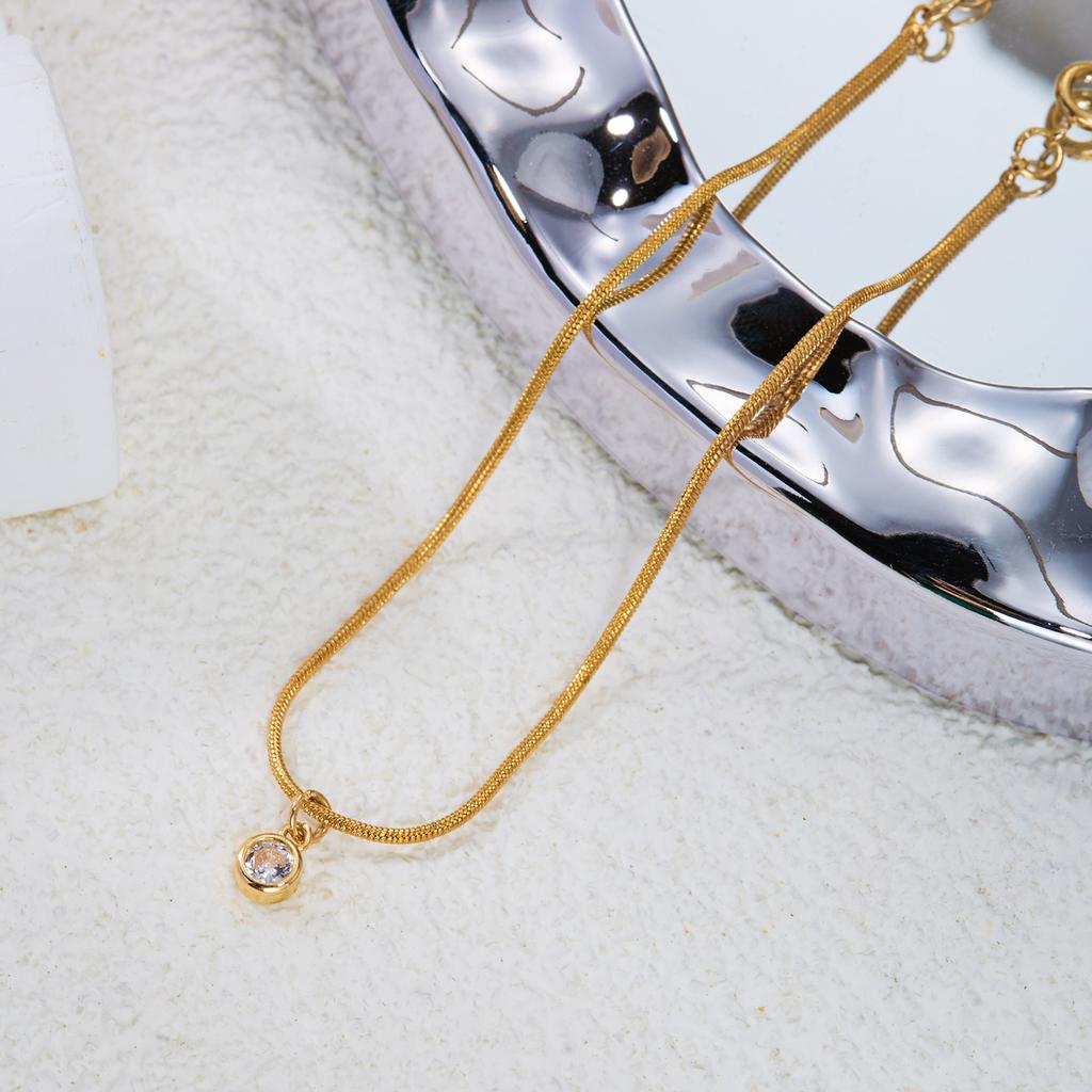Minimalist Round Rhinestone Pendant Anklet for Women Thin Snake Bone Chain Bracelet On Foot Leg Summer Barefoot Sandals Jewelry