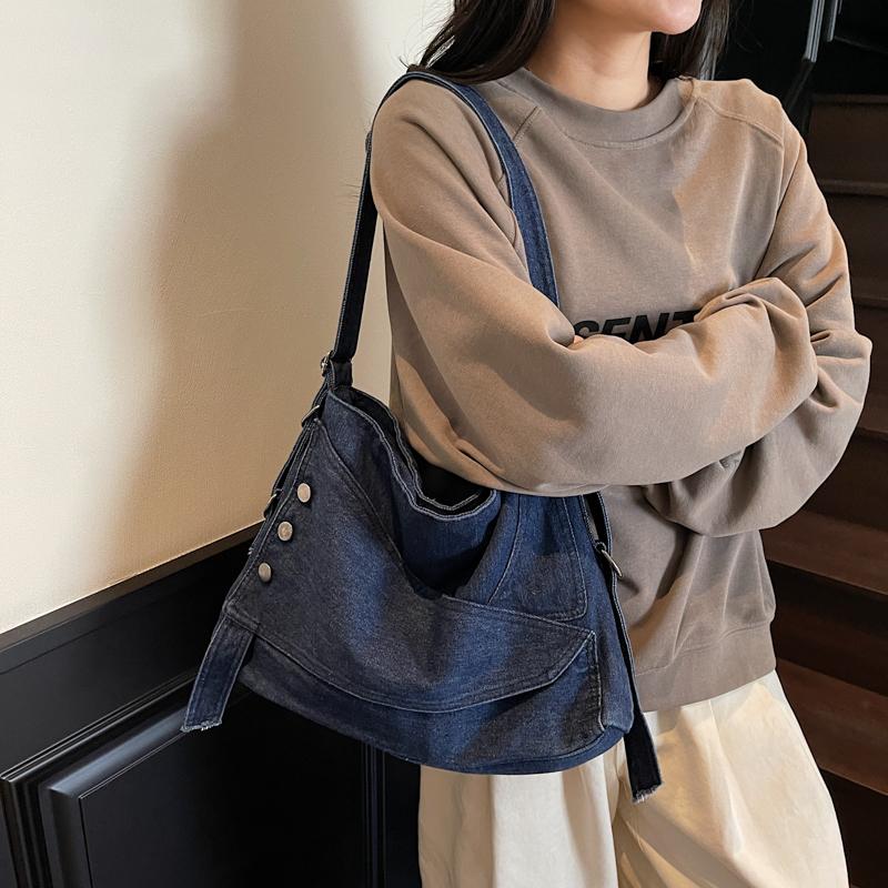 Denim Tote Bag Women's Underarm Shoulder Bag Student's Commuter Bag