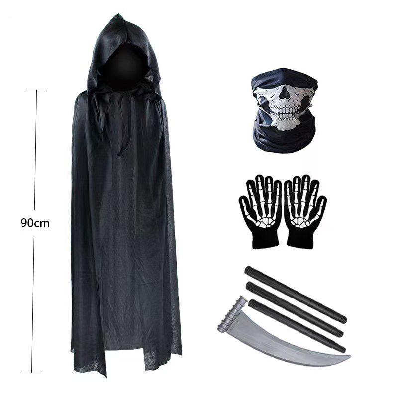 

Grim Reaper Wizard Cloak Costume for Kids & Adults - Halloween Black Cape