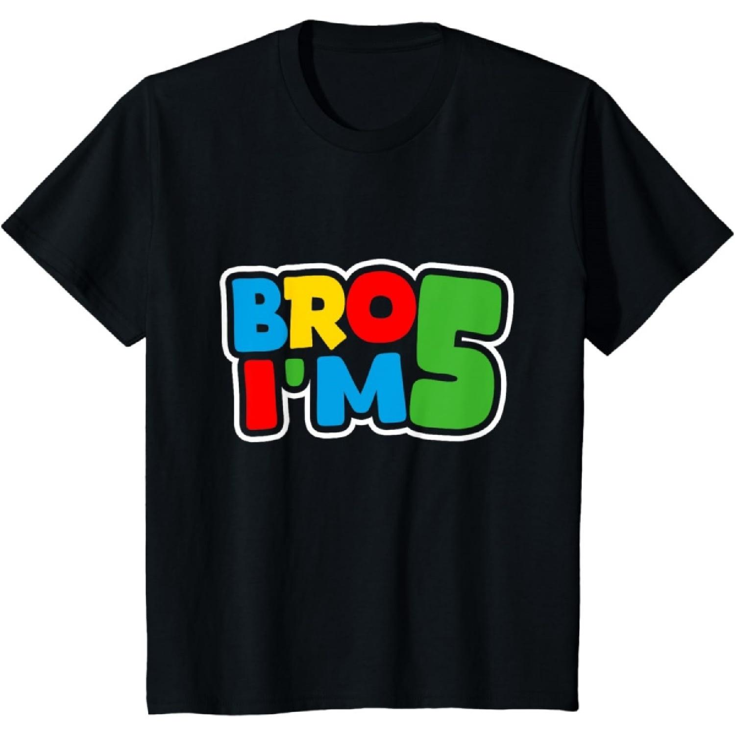 Kids 5th Birthday Boy Bro I’m 5 Year Old Four Party T-Shirt S