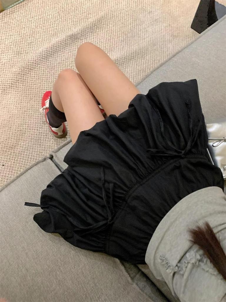 2025 Spring/Summer Women's High-Waist A-line Fluffy Short Skirt with Bow Knot Tie-up