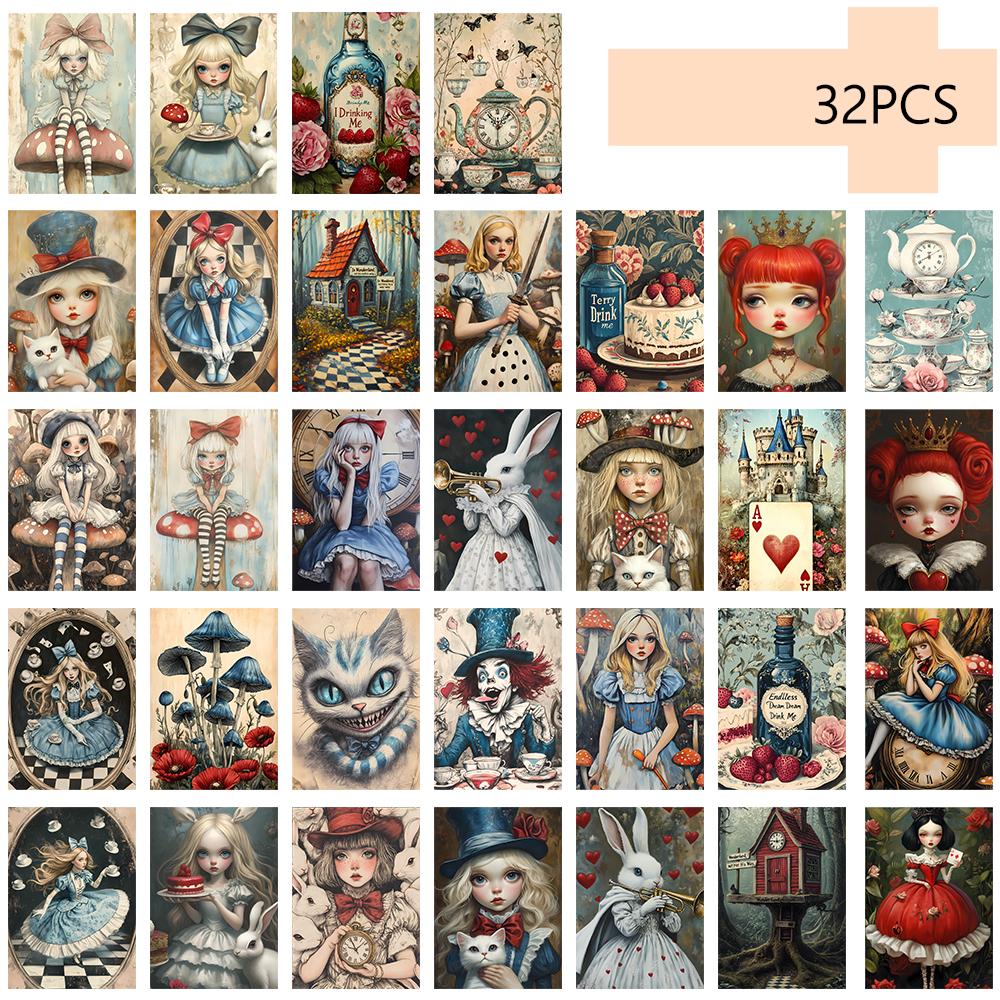 

32 шт., Открытки «Алиса в Стране чудес», Фэнтези, Подарки на день рождения/юбилей, Коллекционные, Подходят для дарения, Почтовые.