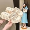 Thick-soled Mid-heeled Outer Slippers Sandals Soft-soled Women's Summer Weaving Fashion 2025 New Casual One-word Women