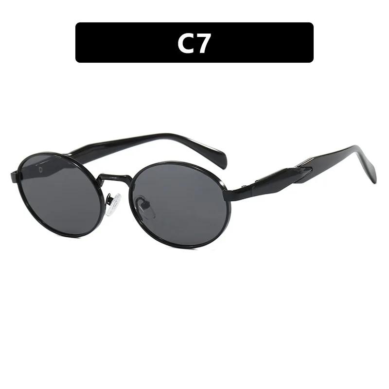 

New European American Sunglasses Uv400 Elliptical Metal Sun Glasses Woman Fashion Vintage High-End Sunglass Luxury